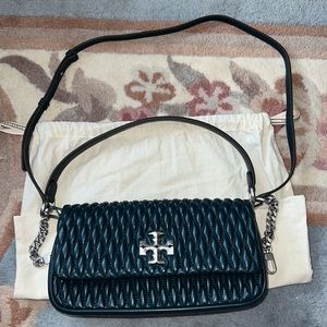Tory Burch teal SMALL KIRA RUCHED FLAP SHOULDER BAG